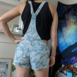 Vintage Zara denim overalls shorts NWT plant print